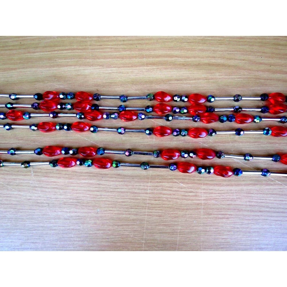 JC Penney Home Vintage Plastic Bead Garland Red/Blue/ Silver 6x6FT